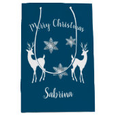 シルバーエレガント・メリー・クリスマス・スノーフレーク・トナカイ ミディアムペーパーバッグ (正面)