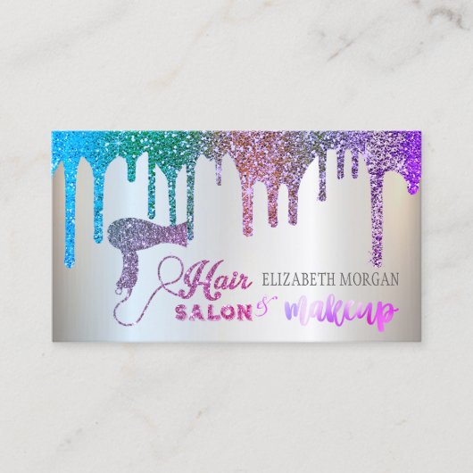 シルバーエレガント、レインボーグリッタードリップヘアサロン 名刺 (正面)