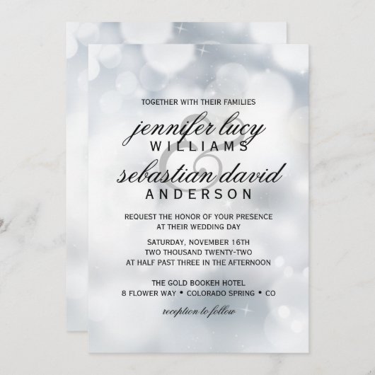 シルバーエレガント《写真》ぼけ味ライトシック結婚ズ 招待状 (正面/裏面)