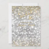 シルバーエレガント《写真》ぼけ味ライト金ゴールド紙吹雪スウィート16 招待状 (正面)