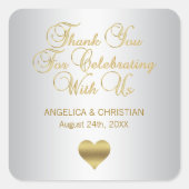 シルバーエレガント&金ゴールドお願いしま結婚すシール スクエアシール (正面)