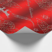 シルバーエンジェルスフェスティバルレッド&シルバークリスマス ラッピングペーパー (角)