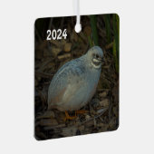 シルバーオスのボタンウズラの芝生 メタルオーナメント (正面右)