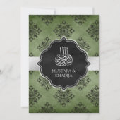 シルバーオリーブグリーンブラックダマスムスリム結婚ズ 招待状 (正面)