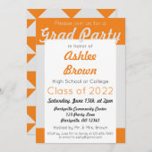 シルバーオレンジグラードパーティーはっきりした卒業 招待状 (正面/裏面)