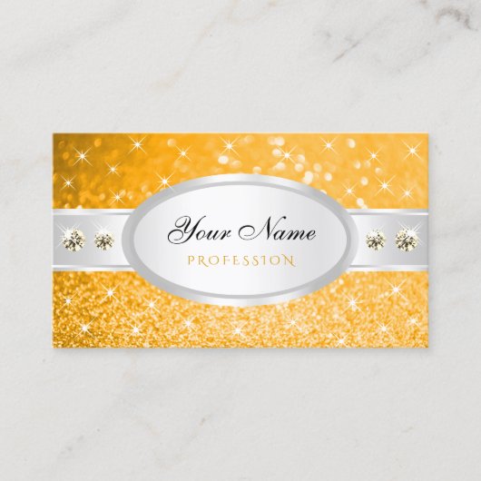 シルバーオレンジグリッタースパークルダイヤモンドスタイリッシュ 名刺 (正面)