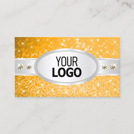 シルバーオレンジグリッタースパークルダイヤモンド追加ロゴ 名刺 (正面)