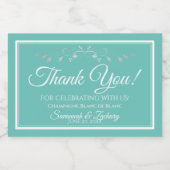 シルバーオンアクアティール（緑がかった色）結婚ズサンキューミニボトル スパークリングワインラベル (シングルラベル)