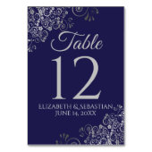 シルバーオンネイビーエレガントブルーフィ結婚リグリー テーブルナンバー (裏面)