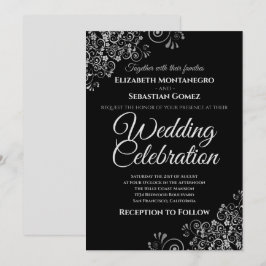 シルバーオンブラックシンプルエレガントウェディング招待状 招待状