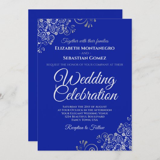 シルバーオンブ王室のルーシンプルルエレガントウェディング 招待状 (正面/裏面)