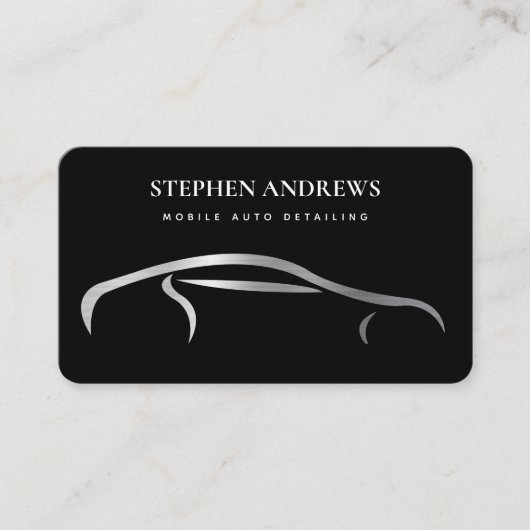 シルバーオートディテールクリーニング自動修復ブラック 名刺 (正面)