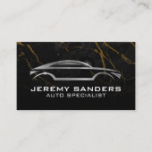 シルバーオートロゴ | 黒い大理石背景 名刺 (正面)