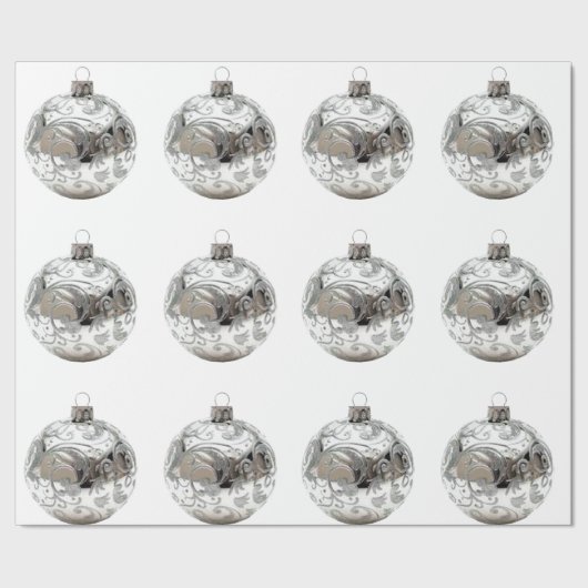 シルバーオーナメントオンホワイトラッピング紙 ラッピングペーパー (シーム)