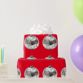 シルバーオーナメントオンレッドラッピング紙 ラッピングペーパー