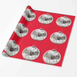 シルバーオーナメントオンレッドラッピング紙 ラッピングペーパー