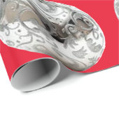 シルバーオーナメントオンレッドラッピング紙 ラッピングペーパー (ロールコーナー)