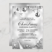 シルバーオーナメントス企業のクリスホリデーパーティー 招待状 (正面/裏面)