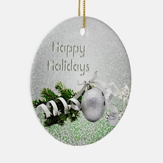 シルバーオーナメントホワイトリボンクリスマスオーナメント セラミックオーナメント (右)