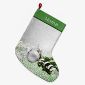 シルバーオーナメントホワイトリボンクリスマスストッキング ラージクリスマスストッキング (正面 (吊り時))