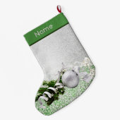 シルバーオーナメントホワイトリボンクリスマスストッキング ラージクリスマスストッキング (裏面 (吊り時))