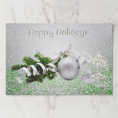 シルバーオーナメントホワイトリボンクリスマスティアウェイ ペーパーパッド (正面)