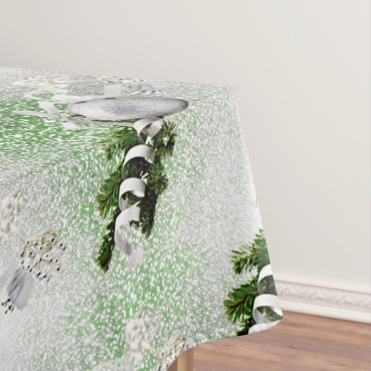 シルバーオーナメントホワイトリボンクリスマステーブルクロス テーブルクロス (インサイチュ)
