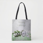 シルバーオーナメントホワイトリボンクリスマストートバッグ トートバッグ (正面)