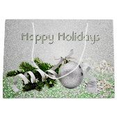 シルバーオーナメントホワイトリボンクリスマス抱き枕 ラージペーパーバッグ (正面)