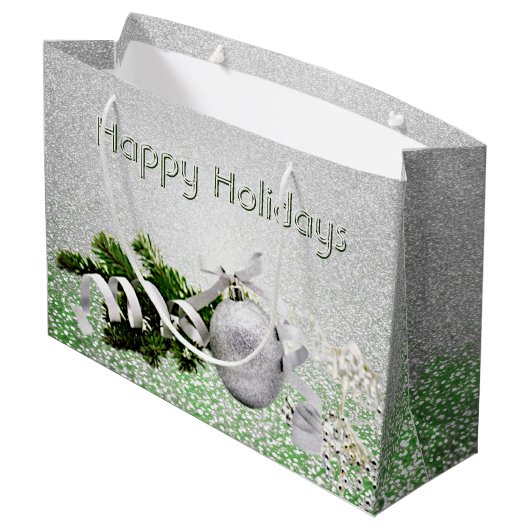 シルバーオーナメントホワイトリボンクリスマス抱き枕 ラージペーパーバッグ (裏面アングル)