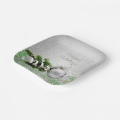 シルバーオーナメントホワイトリボンクリスマス紙プレート ペーパープレート (傾斜あり)