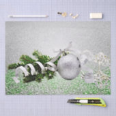 シルバーオーナメントホワイトリボンホリデーティッシュペーパー 薄葉紙 (クラフト)