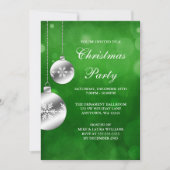 シルバーオーナメント グリーンボケ クリスマスパーティー 招待状 (正面)