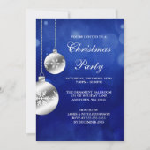 シルバーオーナメント ブルーボケ クリスマスパーティー 招待状 (正面)