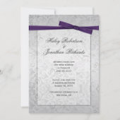 シルバーオーバーレイパープルリボン bow ポストウェディング 招待状 (正面)