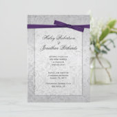 シルバーオーバーレイパープルリボン bow ポストウェディング 招待状 (スタンド正面)