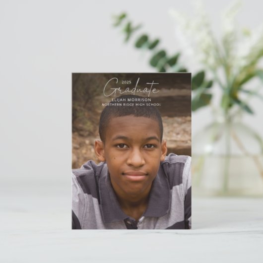 シルバーカジュアルスクリプト卒業生1 – 写真卒業 ポストカード (スタンド正面)