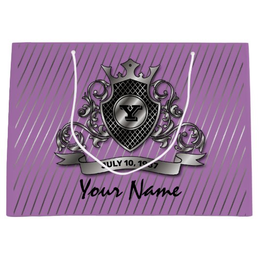 シルバーカスタムエレガントモノグラムデザイン ラージペーパーバッグ (正面)