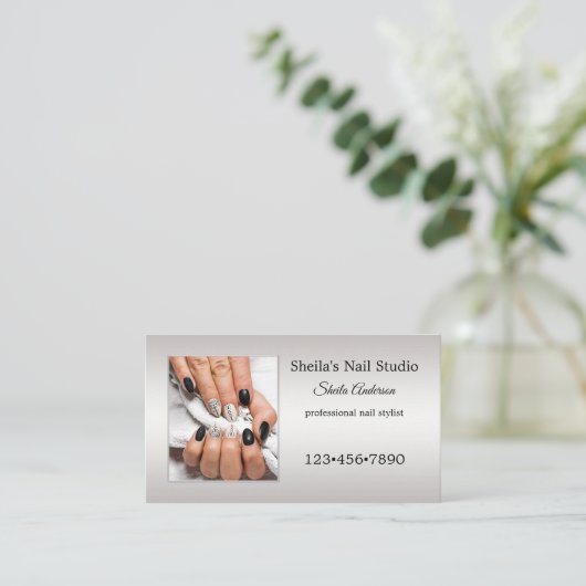 シルバーカスタム爪、 ネイルスタジオアポイントメント 名刺 (スタンド正面)