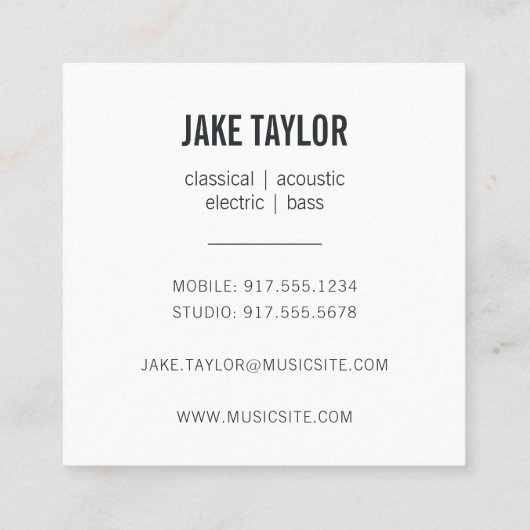 シルバーカッコいいギターインストラクター スクエア名刺 (裏面)