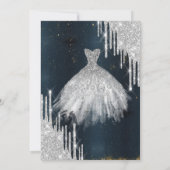 シルバーカッコいいグリッタードリップスドレスダークブルー甘い16 招待状 (裏面)