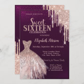 シルバーカッコいいグリッタードリップス、ドレスバラ金ゴールドスウィート16 招待状 (正面/裏面)