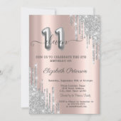 シルバーカッコいいドリップバラ金ゴールド11誕生日 招待状 (正面)