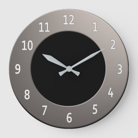 シルバーカッコいいフレームの任意のカラー白数字 ラージ壁時計 (正面)