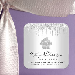 シルバーカップケーキベーカリーペストリーシェフグリッタードリップ スクエアシール