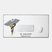 シルバーカドゥセウスの医療用ロッド黒金ゴールド デスクマット (キーボード&マウス)