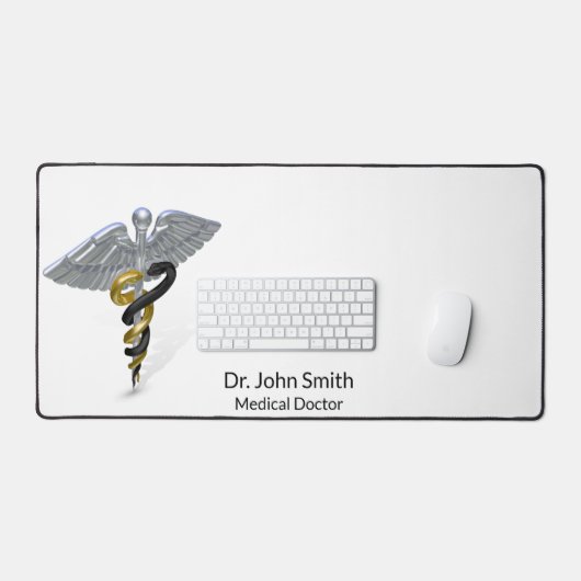 シルバーカドゥセウスの医療用ロッド黒金ゴールド デスクマット (キーボード&マウス)