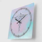シルバーカドゥセウス医療シンボルマザーパールデコール スクエア壁時計 (傾斜)
