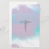 シルバーカドゥセウス医療シンボルマザーパールデコール 便箋 (正面/裏面)