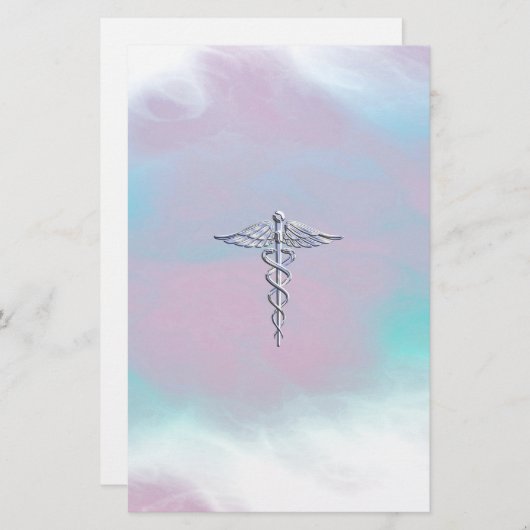 シルバーカドゥセウス医療シンボルマザーパールデコール 便箋 (正面/裏面)